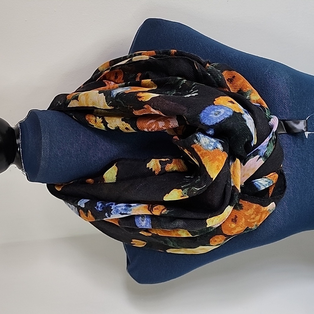 Wide Black and Floral Infinity Scarf NWT